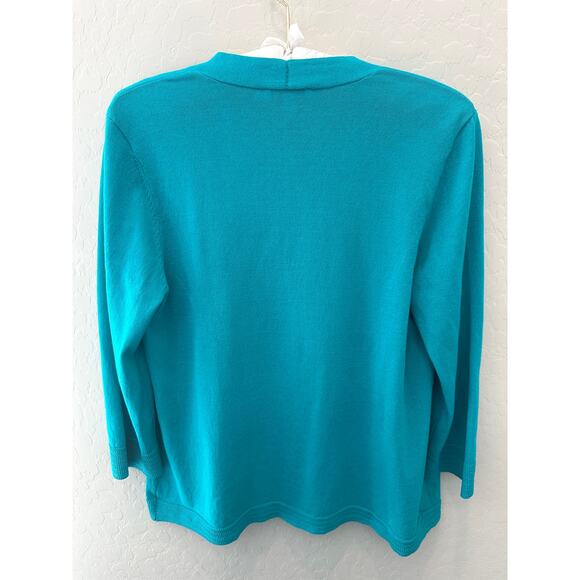 CHICO’S | Open Front Blue Teal 3/4 Sleeve Cardigan | Size 0 Small - Picture 4 of 6